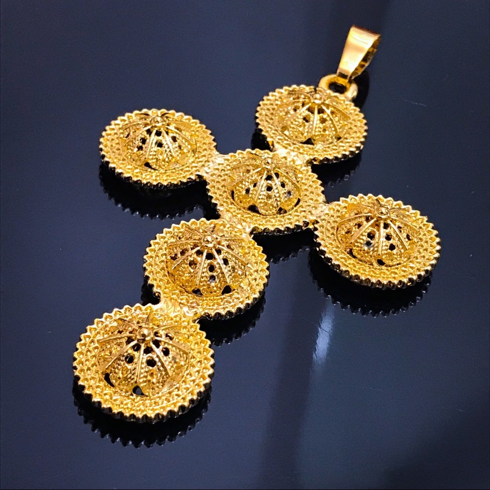 Quality Gold Color Big Cross Pendant & Black Rope